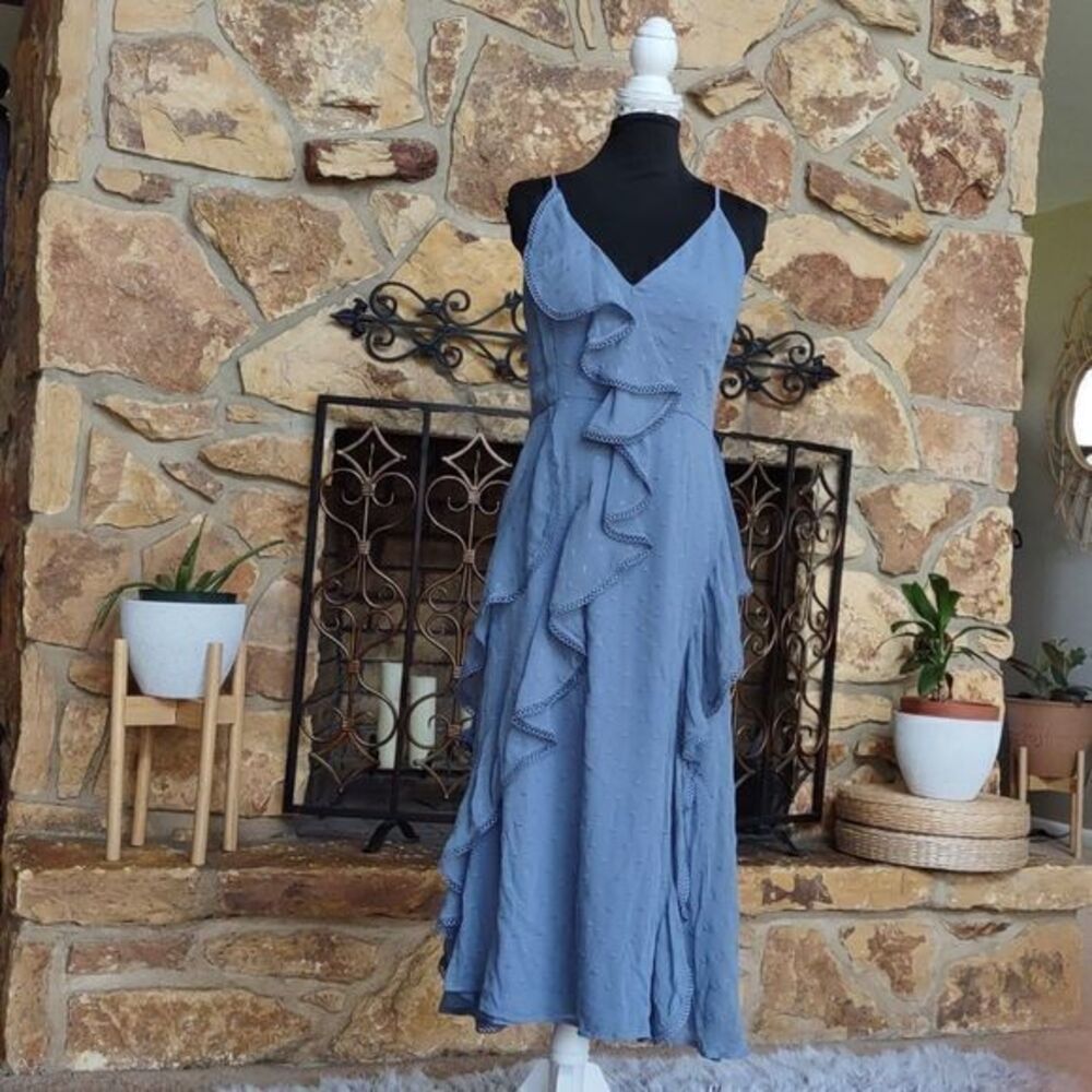 Keepsake Hideaway Blue Hydrangea Ruffled Midi Dre… - image 3